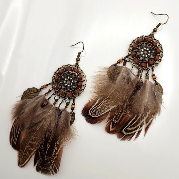Tribal Feather Boho Earrings - Picture 1 of 4